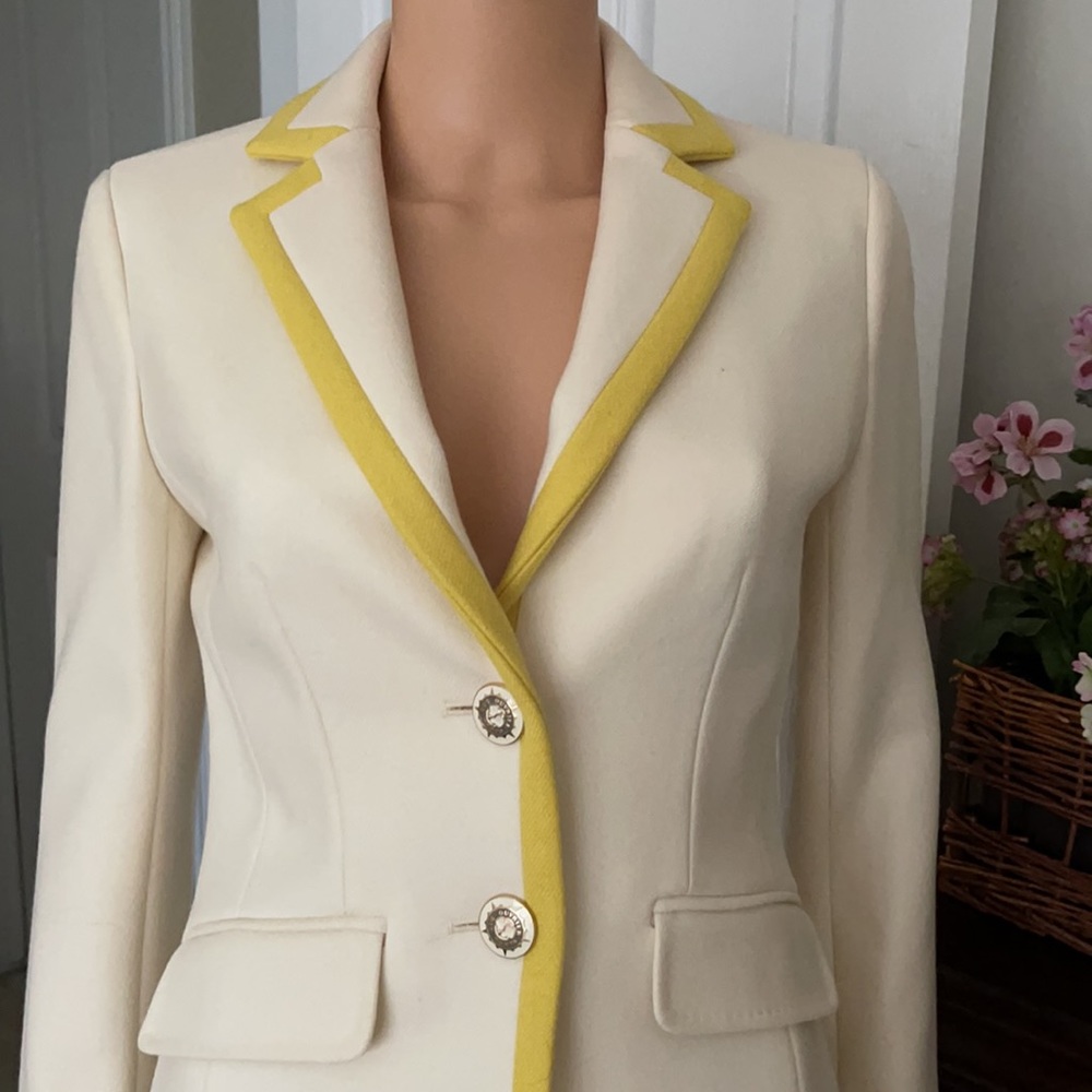 NWT J. Crew Lexington Wool Blazer Cream Yellow Trim Preppy Equestrian Size 4 - Picture 3 of 16
